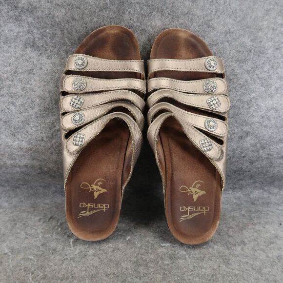 Dansko Shoes Womens 40 Sandals Janie Slip On Metallic Leather Adjustable Straps - Picture 7 of 16